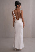 Ivory Floral Trims Satin Gown | Dress In Beauty