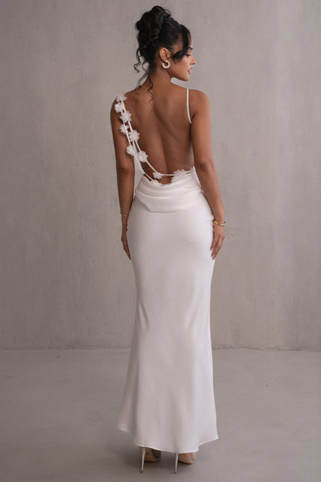 Ivory Floral Trims Satin Gown | Dress In Beauty