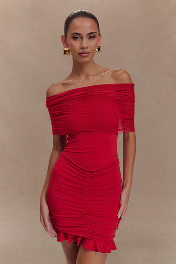 Slinky Off Shoulder Mesh Mini Dress | Dress In Beauty