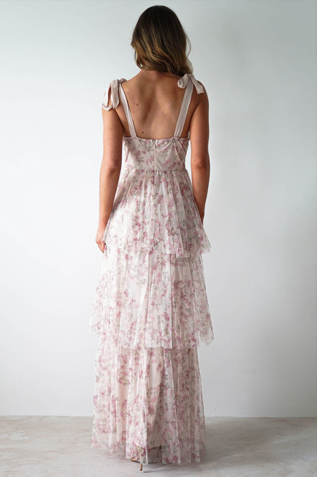 Tie Up Floral Print Tiered Maxi Dress | Dress In Beauty