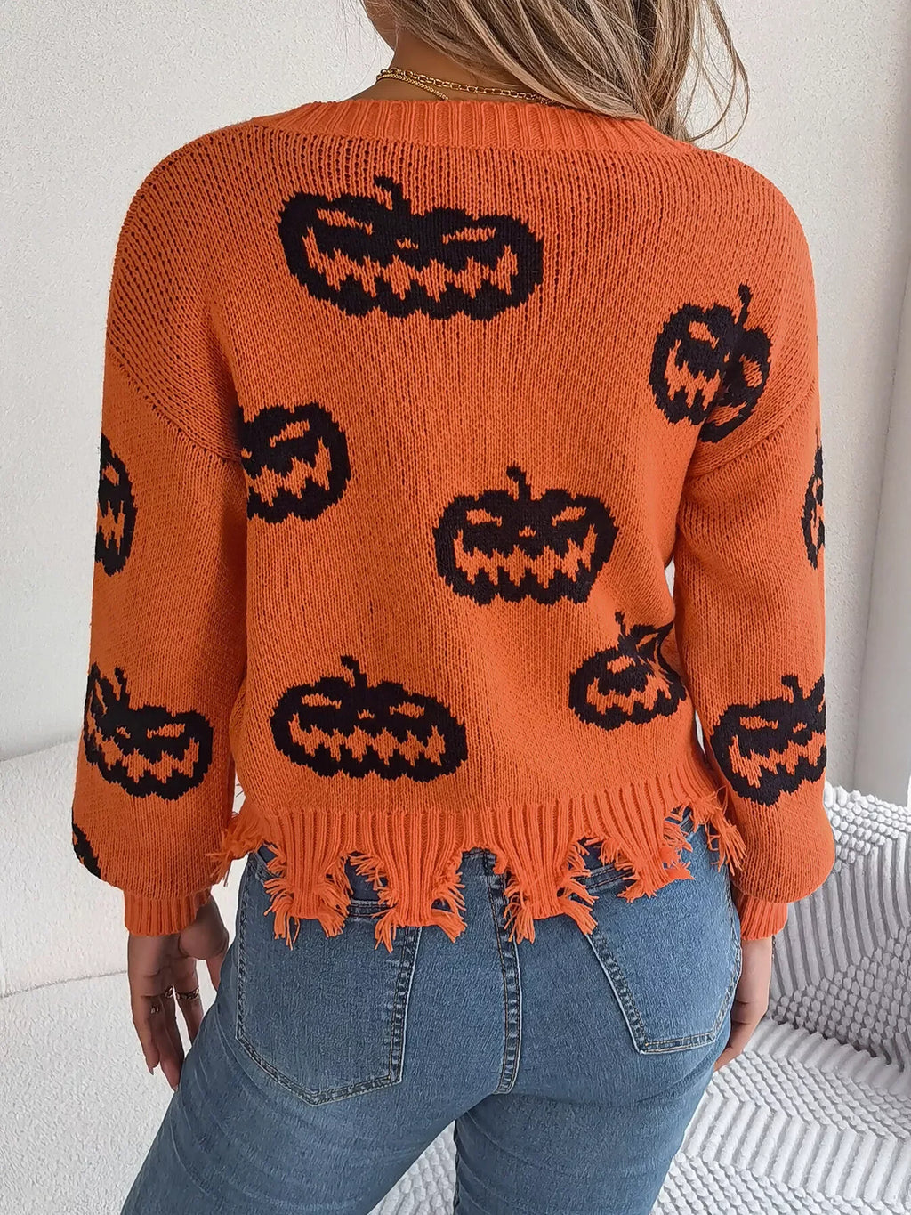 woman wearing black pumpkin knit sweater - View 14 | WEUXS