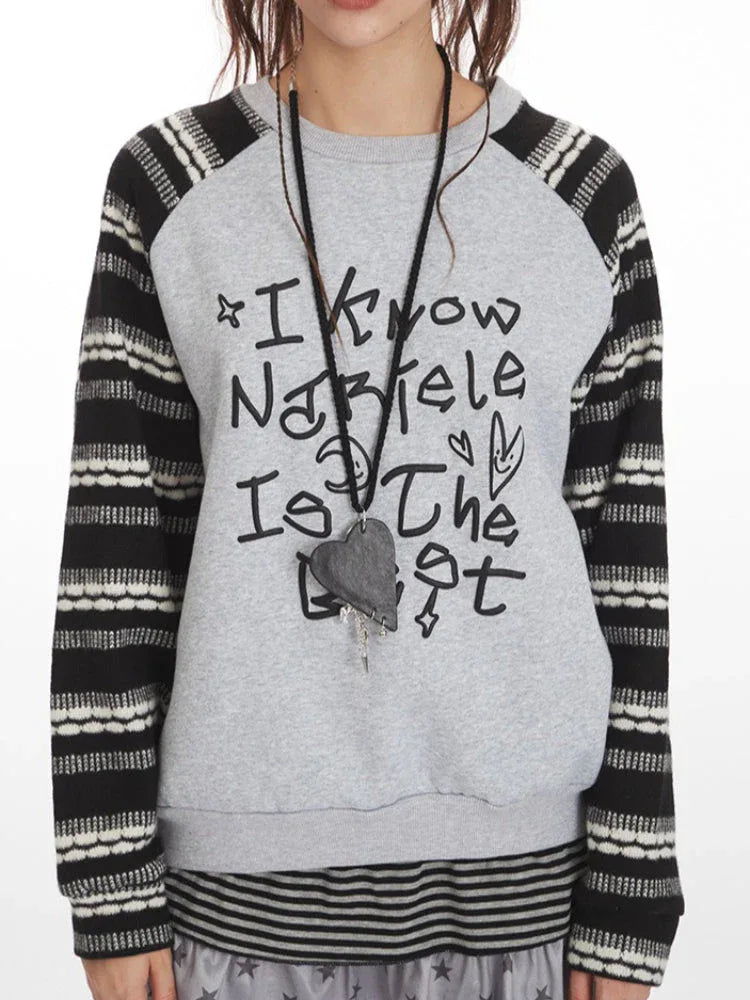 Graphic sweatshirt with striped sleeves - View 6 | WEUXS