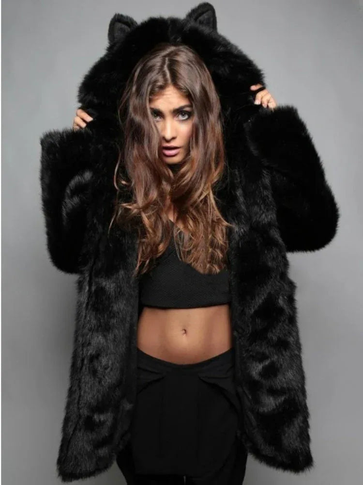 Wildcat Leopard Print Faux Fur Coat - WEUXS