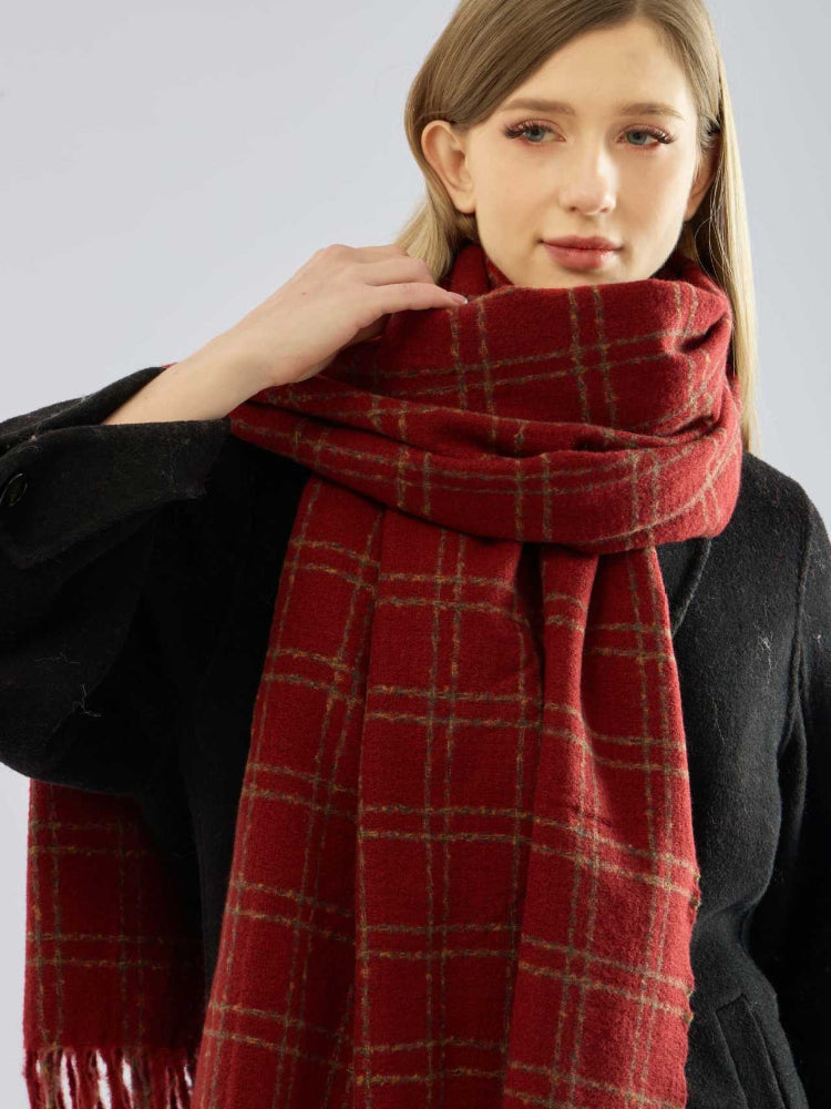 Textured Boucle Plaid Scarf - View 6 | WEUXS