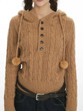 Soft Bouclé Knit Pom-Pom Hooded Sweater - View 6 | WEUXS