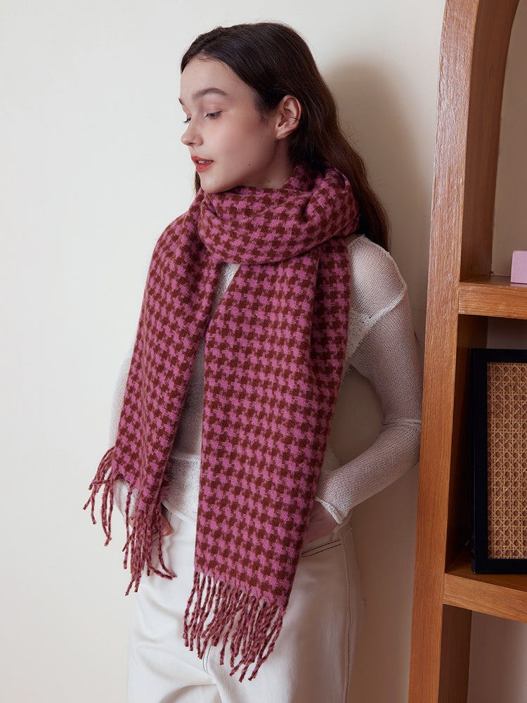 Oversized Faux Cashmere Houndstooth Scarf