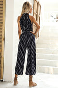 Polka Dots Print Funnel Neck Belted Jumpsuit | Dress In Beauty