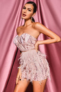 Lalia Pink Sequin Feather Mini Dress | Dress In Beauty