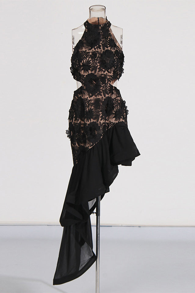 Embroidered 3D Flower Asymmetrical Dress | Dress In Beauty