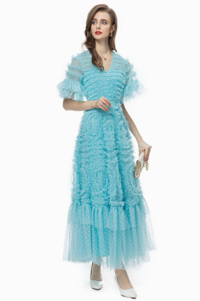 Ruffle Tiered Spotted Tulle Maxi Dress | Dress In Beauty