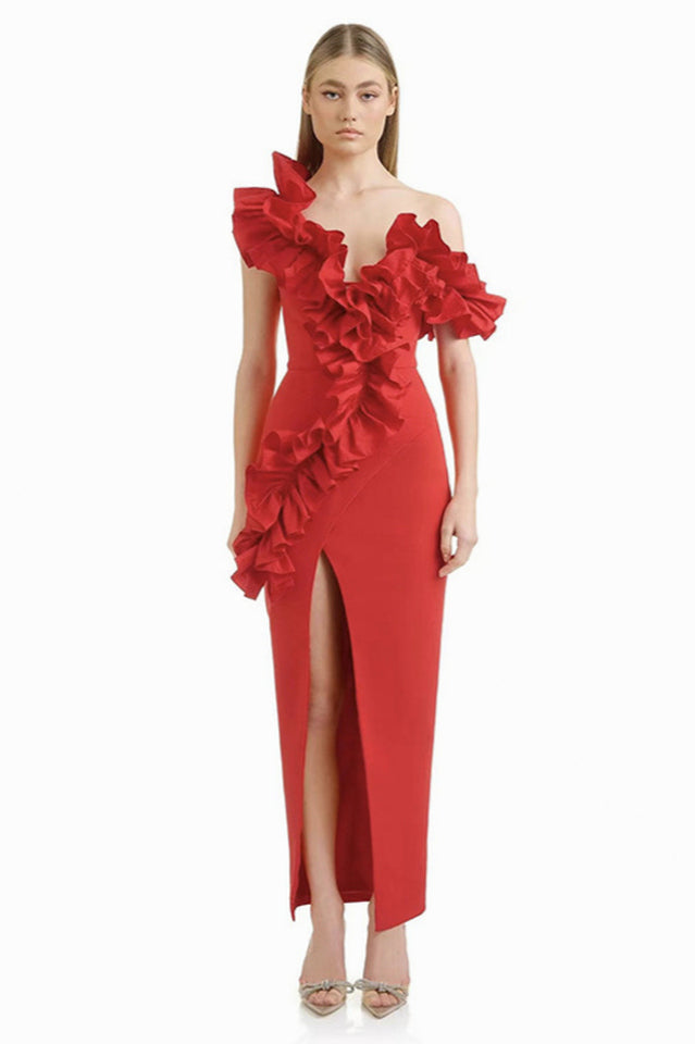 One Shoulder Ruffle Maxi Dress | Dress In Beauty
