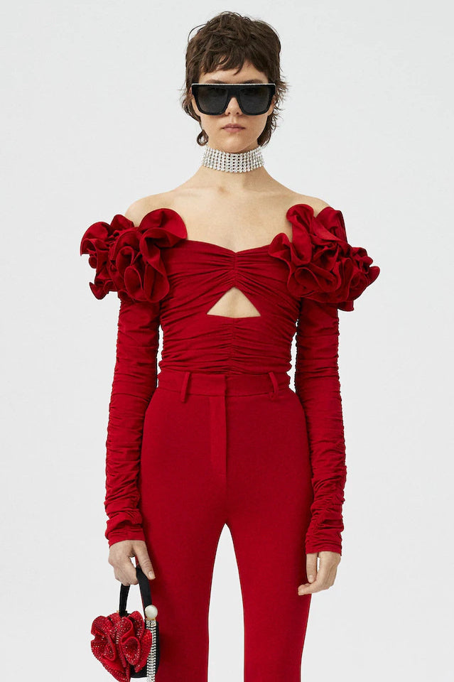 Floral Appliquéd Ruched Crop Top | Dress In Beauty