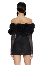 Floral tulle mini dress with Bardot neckline and long sleeves - View 6 | WEUXS