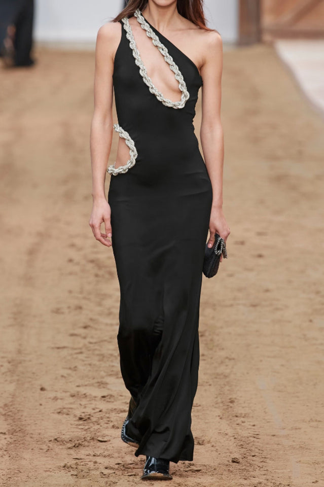 One Shoulder Crystal Chain Detail Dress | Dress In Beauty