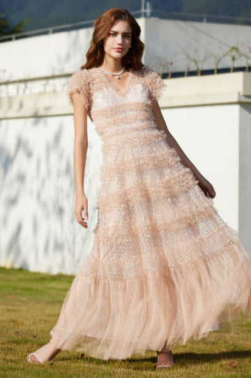Sequin Layered Ruffle Tulle Maxi Dress | Dress In Beauty