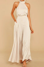 Satin wide leg halter neck jumpsuit - View 8 | WEUXS