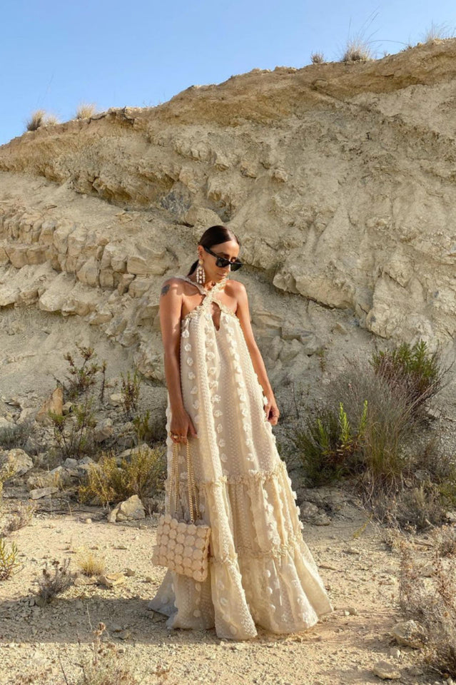 3D Flower Patchwork Halter Maxi Dress | Dress In Beauty