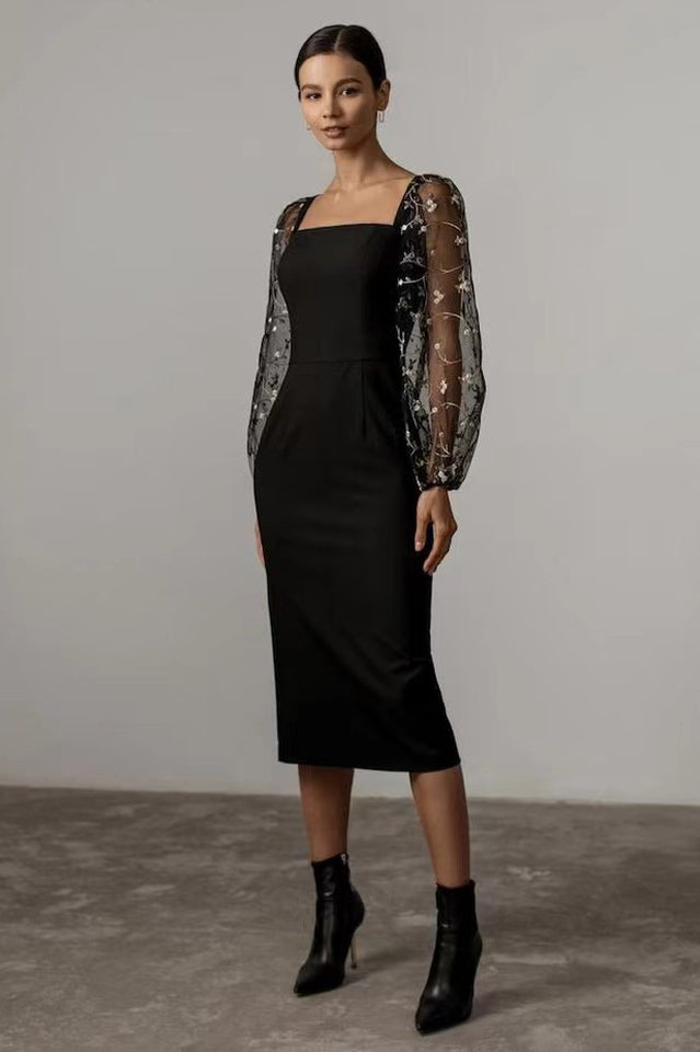 Embroidery Sheer Elegant Midi Dress | Dress In Beauty