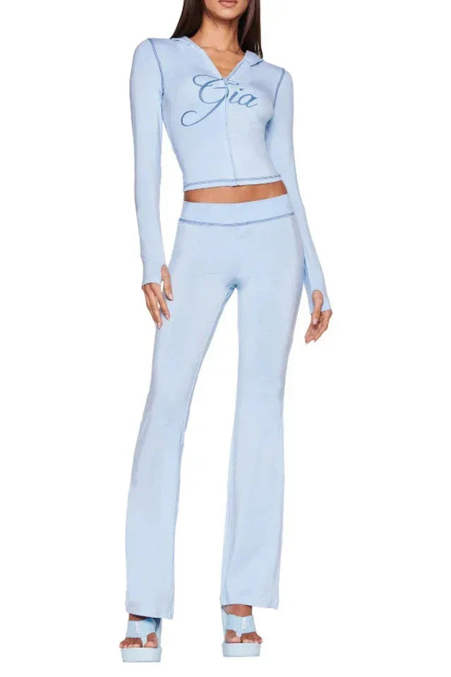 Zipper V-Neck Hoodie and Track Pant Set - View 27 | WEUXS