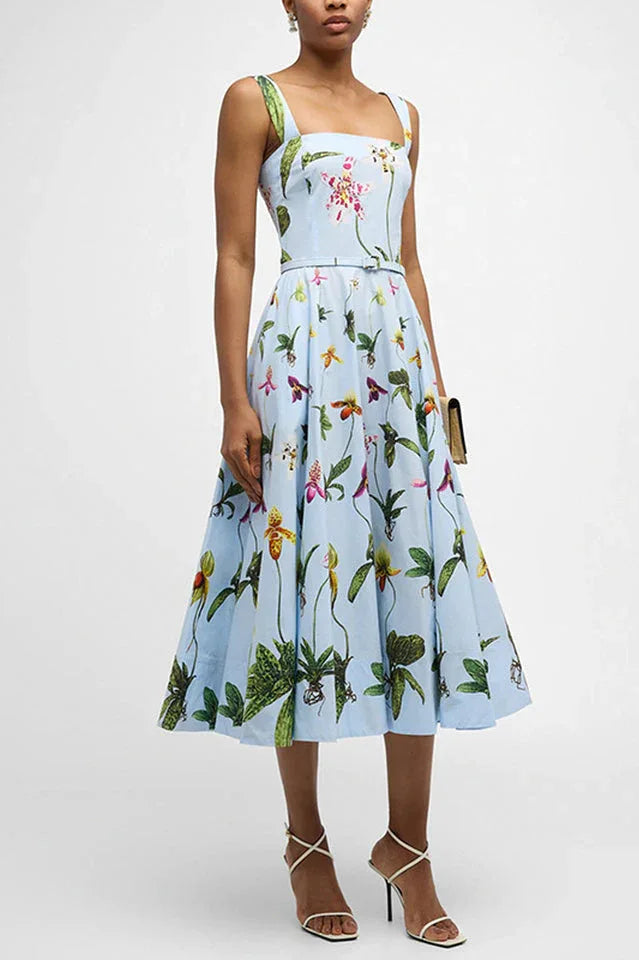 Belted Midi Dress with Square Neckline Secondary image