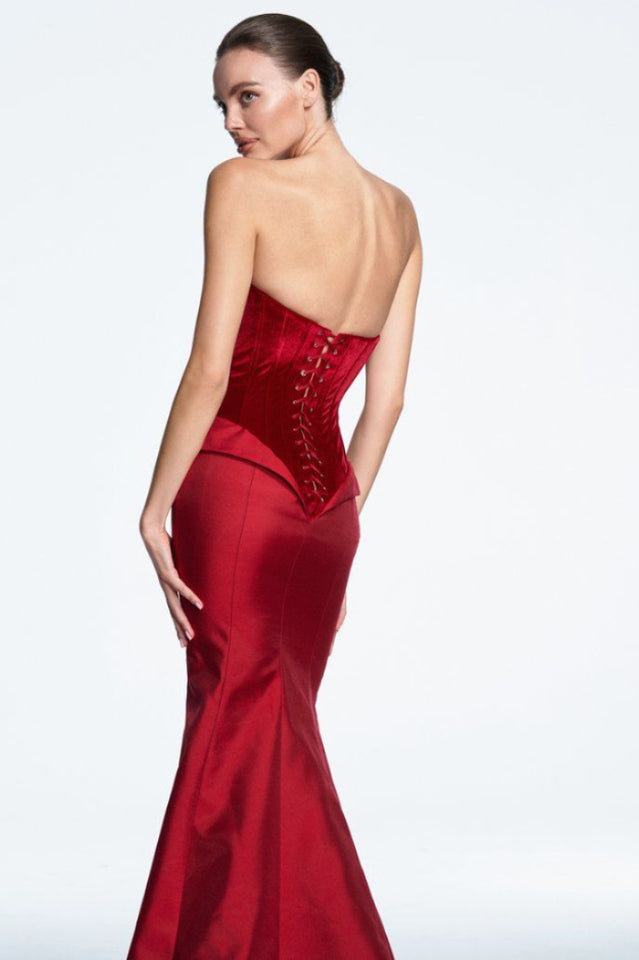 Strapless Floral Puff Detail Corset Maxi Dress | Dress In Beauty