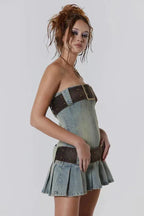 Denim Kilt Mini Dress - View 6 | WEUXS