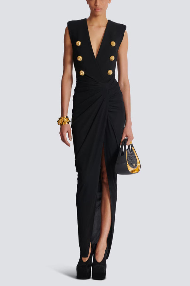 Button Detail Draped Maxi Dress | Dress In Beauty