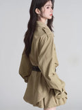 Khaki utility shirt and bubble mini skirt set - View 6 | WEUXS
