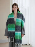 Oversized Monochrome Striped Tassel Shawl - View 11 | WEUXS