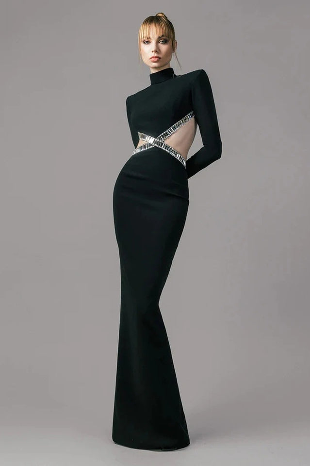 Crystal Trim Cut Out Crepe Maxi Dress | Dress In Beauty
