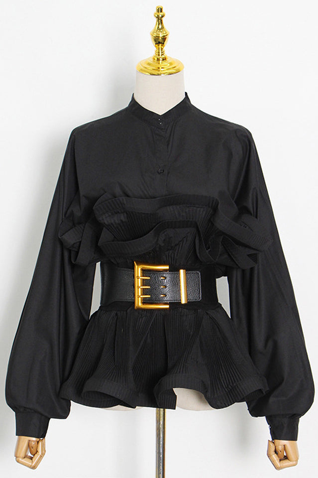 Athina Pleated Ruffle Waist Belt Blouse | Dress In Beauty