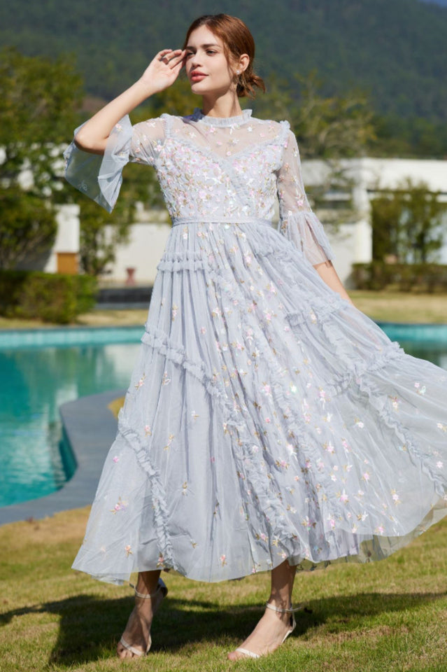 Embroidered Ruffles Elegant Long Dress | Dress In Beauty