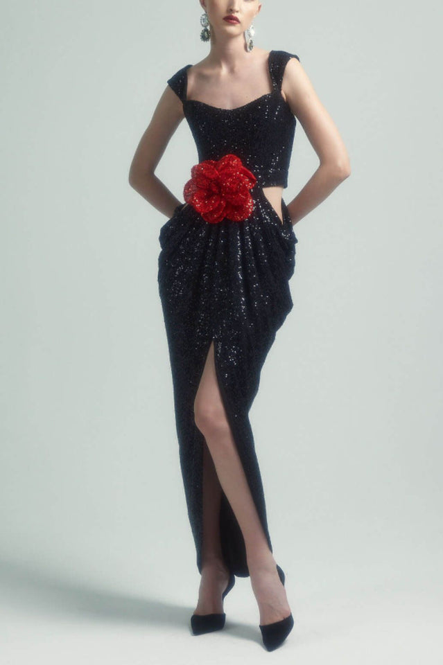 Rosette Cut Out Sequin Maxi Dress | Dress In Beauty