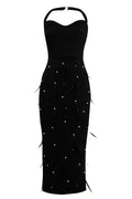 Feather Rhinestones Bodycon Midi Dress | Dress In Beauty