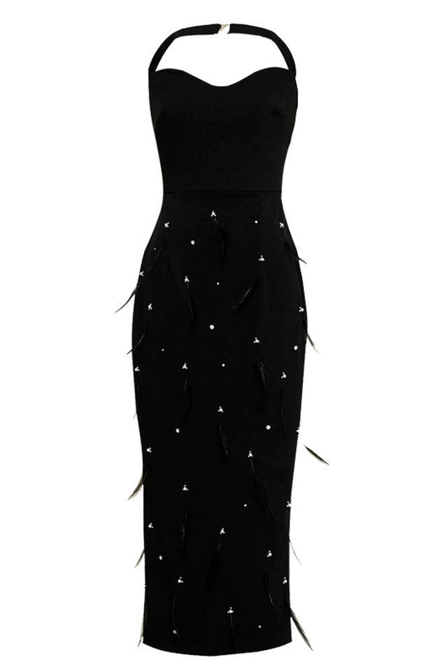 Feather Rhinestones Bodycon Midi Dress | Dress In Beauty