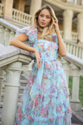 Floral Tulle Puff Sleeve Bow Tie Maxi Dress | Dress In Beauty