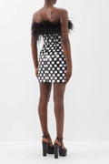 Feather Trim Polka Dot Sequin Dress | Dress In Beauty
