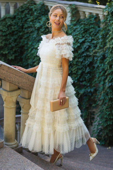 Off Shoulder Dotted Tulle Maxi Dress | Dress In Beauty