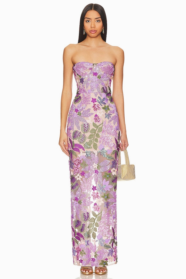 Kamames Strapless Floral Sequined Maxi Dress | Dress In Beauty
