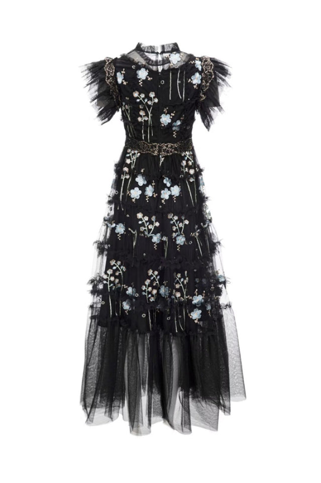 Embroidered Floral Mesh Long Dress | Dress In Beauty