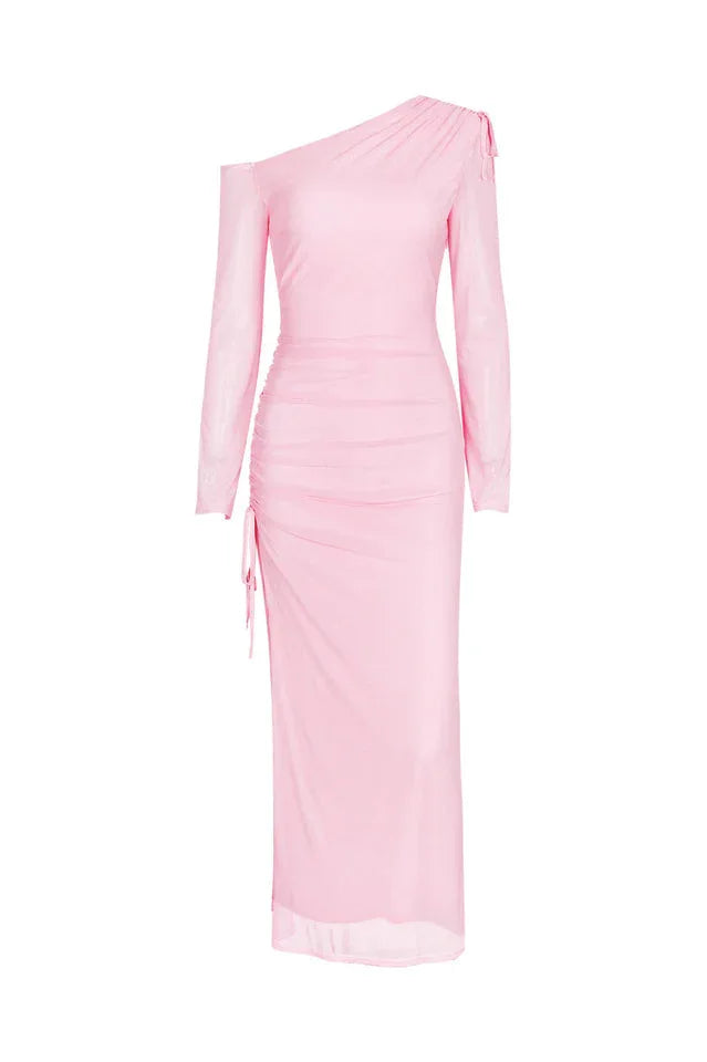 Asymmetrical Neck Long Sleeve Maxi Dress - View 6 | WEUXS