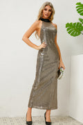Textured Foil Halter Neck Maxi Dress | Dress In Beauty