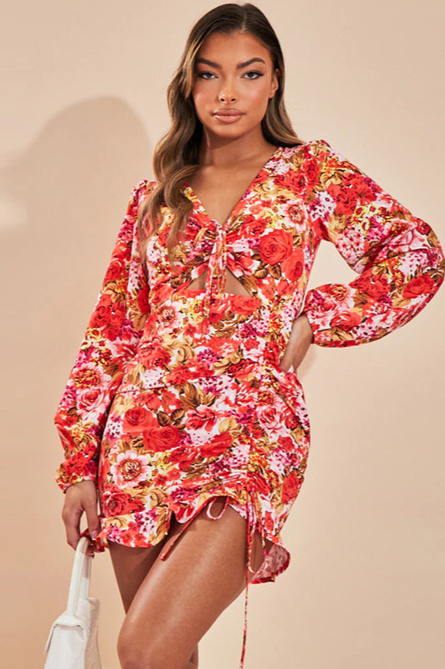 Rose Cut Out Ruched Mini Dress | Dress In Beauty