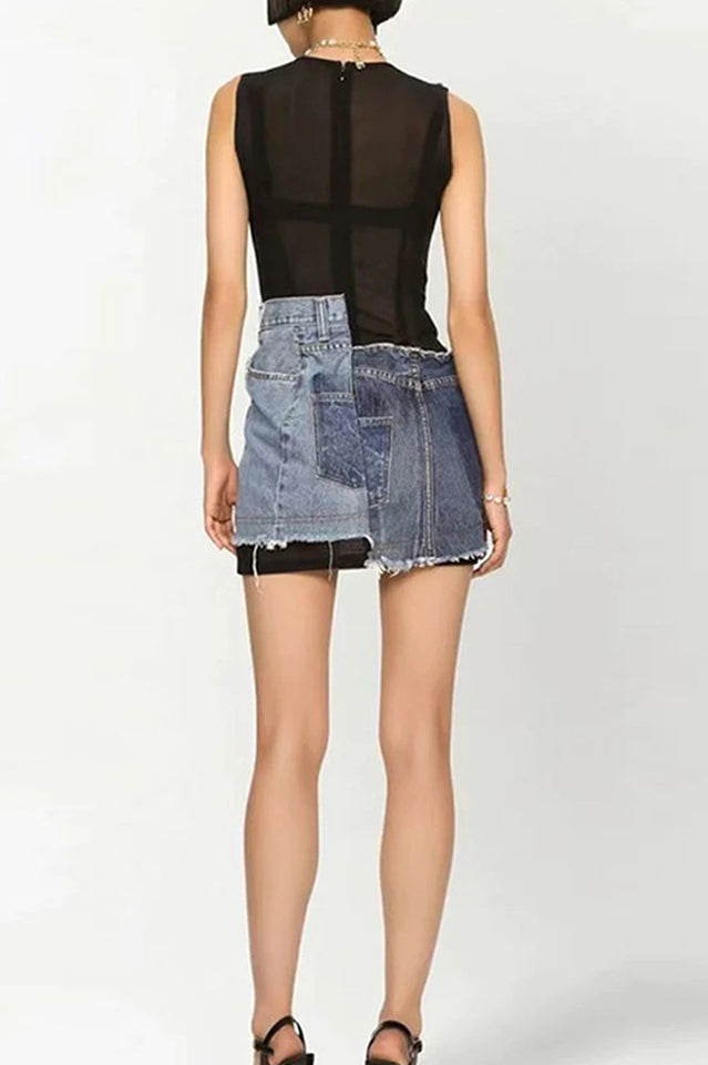 Patchwork Denim & Jersey Minidress | Dress In Beauty