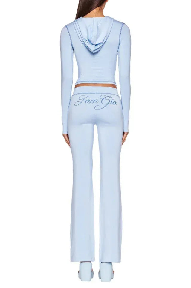 Zipper V-Neck Hoodie and Track Pant Set - View 28 | WEUXS