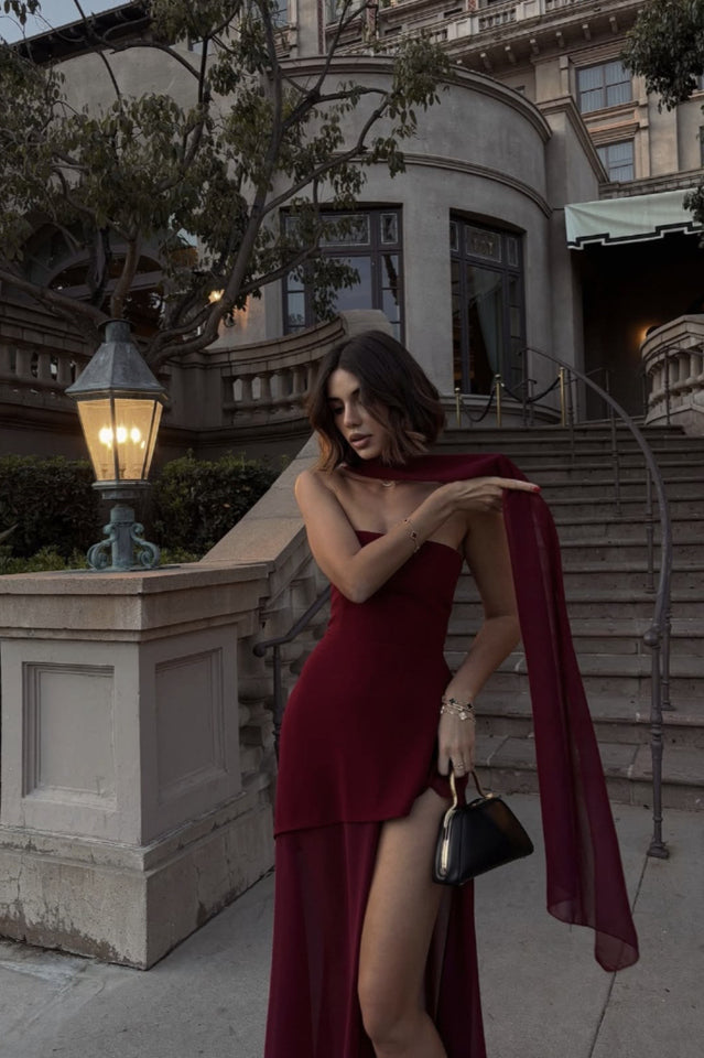 Florence Asymmetrical Chiffon Maxi Dress with Scarf | Dress In Beauty