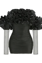 Floral tulle mini dress with Bardot neckline and long sleeves - View 7 | WEUXS