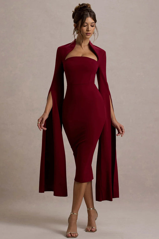 Berry Bodycon Cape-Sleeve Midi Dress | Dress In Beauty