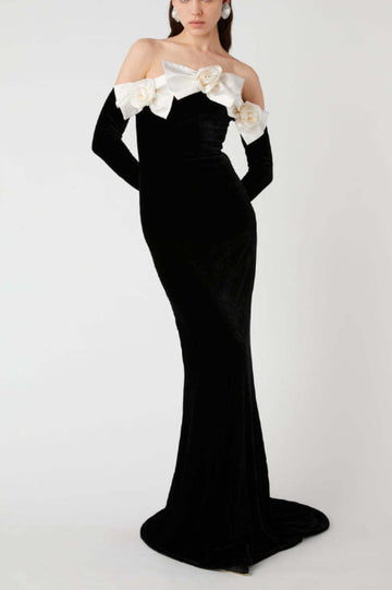 Duchesse Bows Off Shoulder Velvet Gown | Dress In Beauty