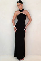 Beaded halter neck floor length dress - View 6 | WEUXS
